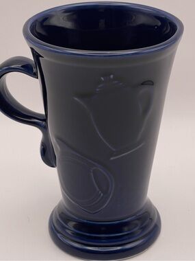 Fiesta Cobalt Blue Tall Latte Mug | Raised Teapot & Cup Design | HLC USA
